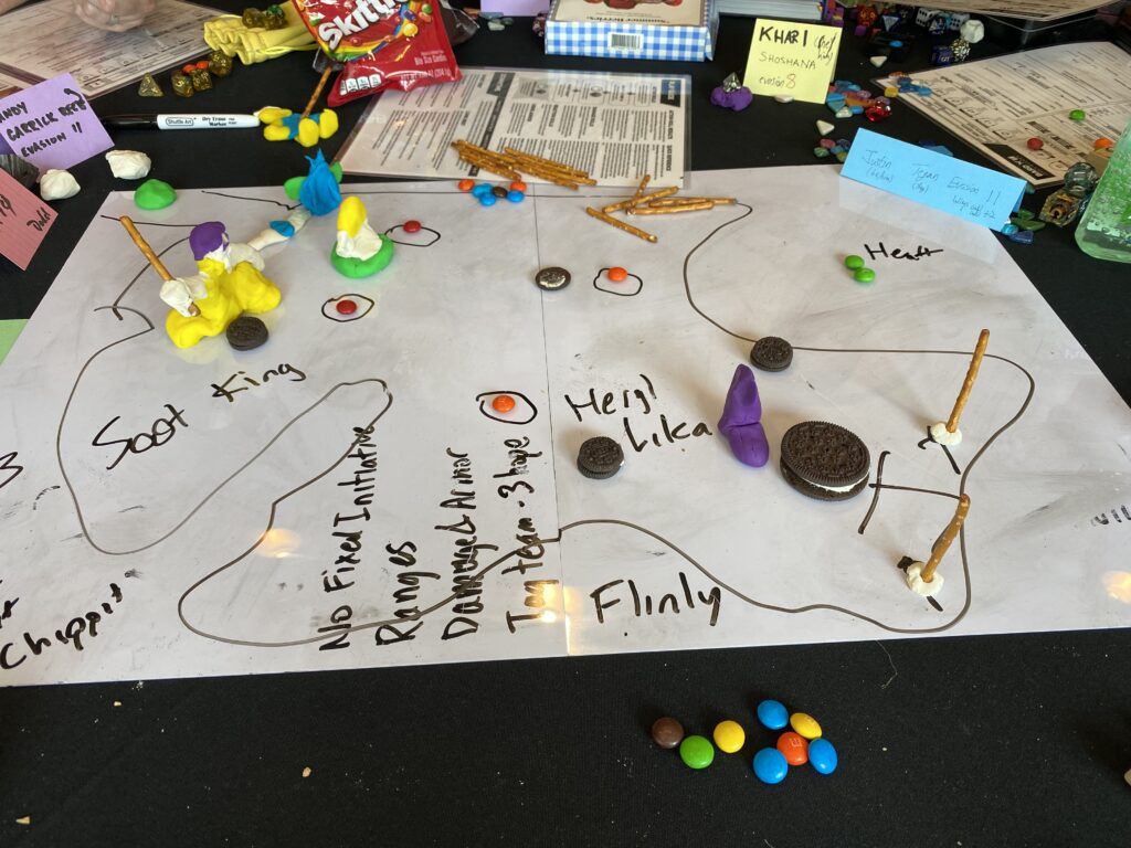 Battle map for a game of Daggerheart demonstrating ranges